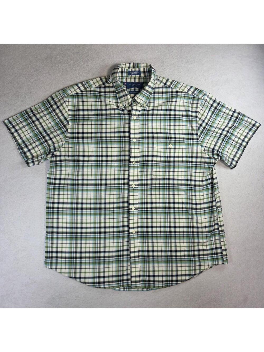 Vtg Towncraft Mens XL Plaid Short Sleeve Button Up Shirt Brown Wrinkle Free
